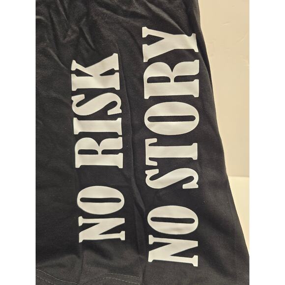 Artist-Signed Black Cotton T-Shirt Large – “No Risk No Story” Print NWOT - Picture 1 of 5